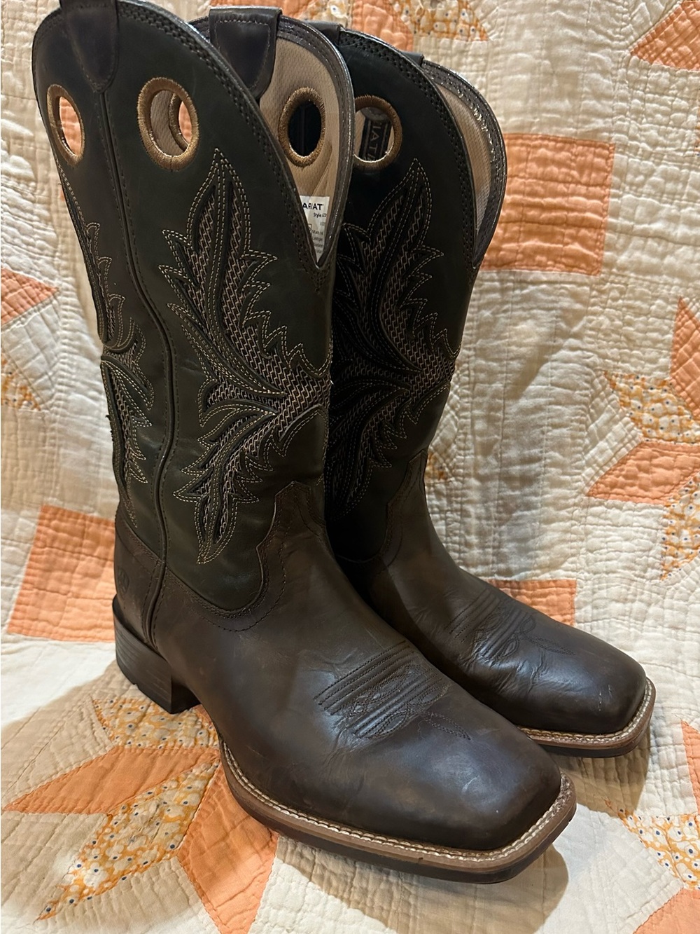 Ariat Dark Brown & Dark green Men’s Sport Rider Square toed Western Cowboy Boots